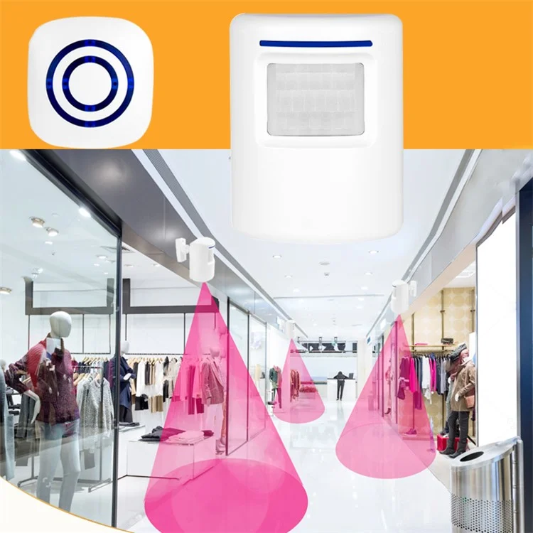 PIR Infrared Motion Sensor Motion Door Bell Alarm Chime with LED Indicators - EU Plug