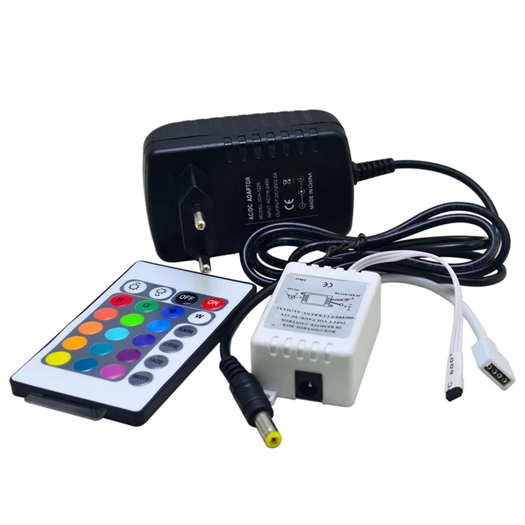 JIAWEN Waterproof 5M 300 x 3528 SMD RGB LED Flexible Strip Light with 24 Key Remote Controller and 2A Power Supply Adapter - EU Plug
