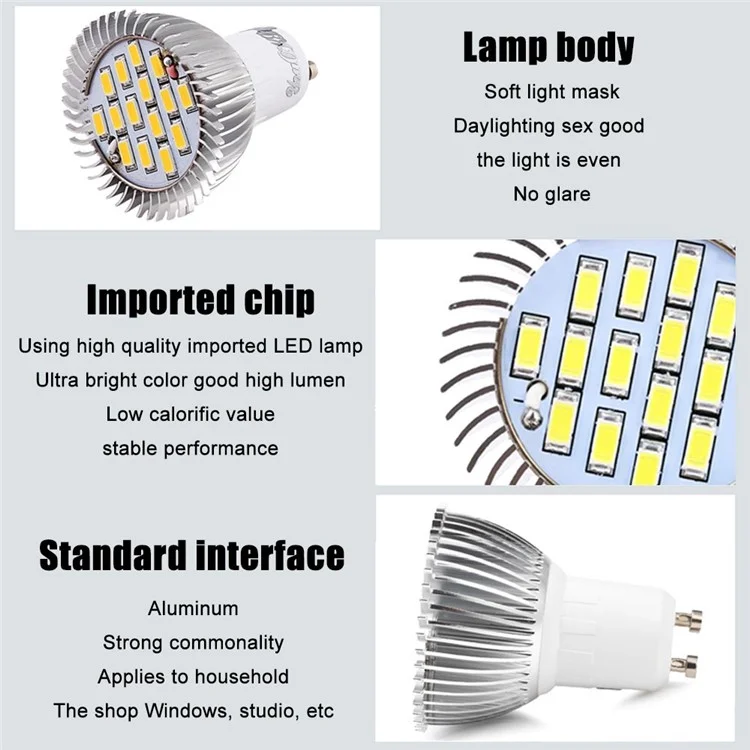 6PCS YK1629 Cool White GU10 7.5W LED Spotlight Bulb 720lm 15-SMD - Cool White