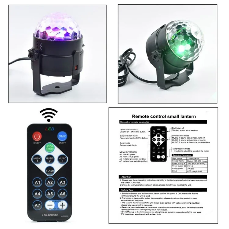 YOUOKLIGHT YK2278 3W 3-LED Stage Magic UV Light Sound Active LED Rotating Magic Ball Light - EU Plug