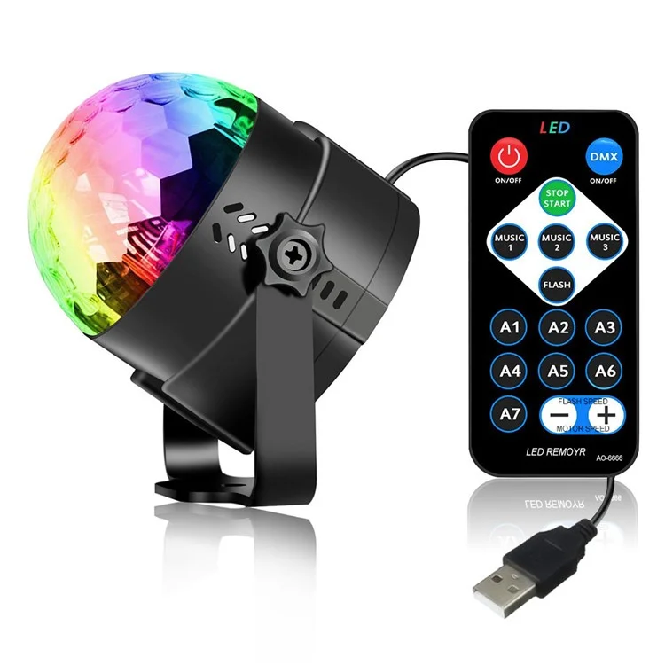YOUOKLIGHT YK2279 Portable Remote Control 3-LED USB Sound Active LED Rotating Magic Ball Light with Stand