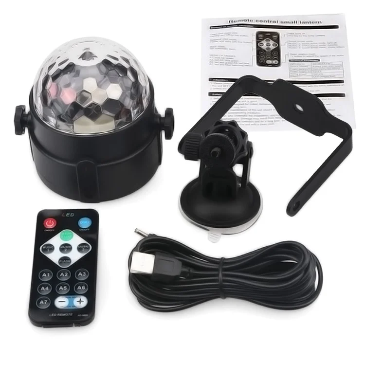 YOUOKLIGHT YK2279 Portable Remote Control 3-LED USB Sound Active LED Rotating Magic Ball Light with Stand
