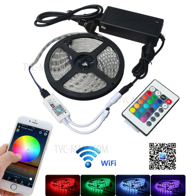 5M 300x5050 SMD Waterproof IP65 Smart Home Wi-Fi RGB LED Strip Light Kit - EU Plug