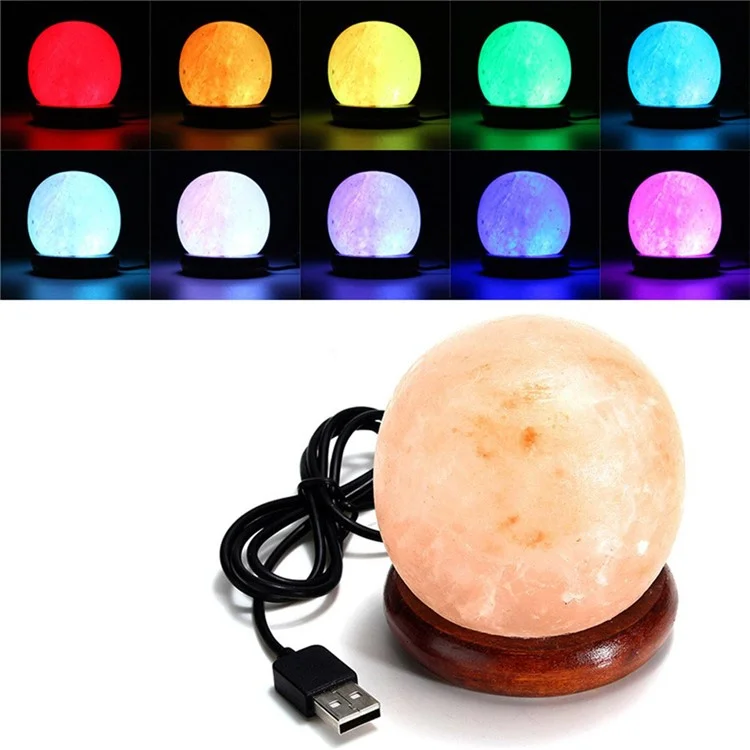 YK2290 3W 5V Multi-color Spherical Himalayan Crystal Salt Lamp Air Purifier Night Light