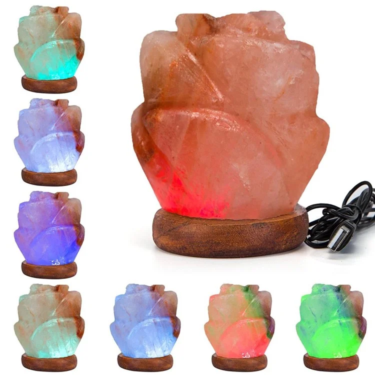 YOUOKLIGHT YK2298 Hand Crafted Flower-shaped Natural Himalayan Salt Lamp Air Purifier Night Light