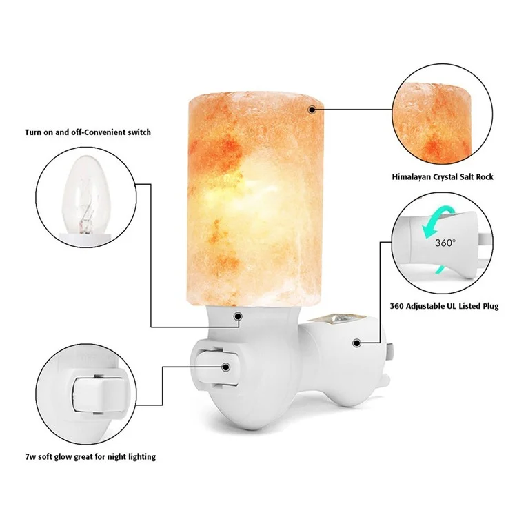 YOUOKLIGHT YK2299 Mini Himalayan Salt Lamp Cylinder Shape Air Purifier Warm White Wall Light - US Plug