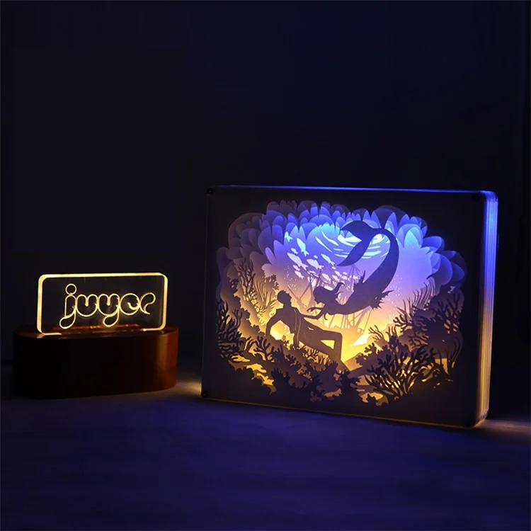 Prince Mermaid Papercut Light Box Decorative Table Lamp Bedside Lamp