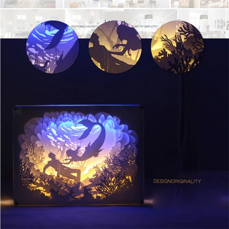 Prince Mermaid Papercut Light Box Decorative Table Lamp Bedside Lamp