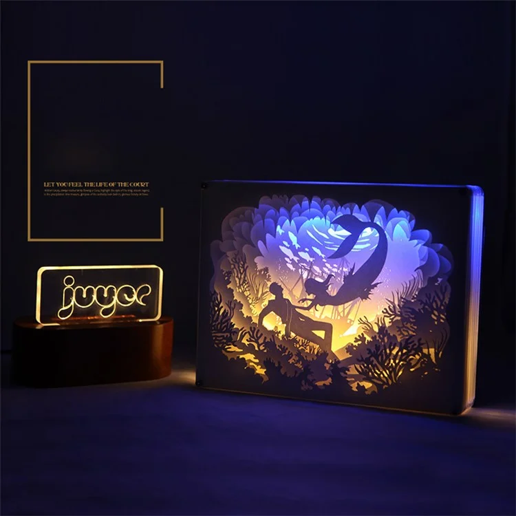 Prince Mermaid Papercut Light Box Decorative Table Lamp Bedside Lamp