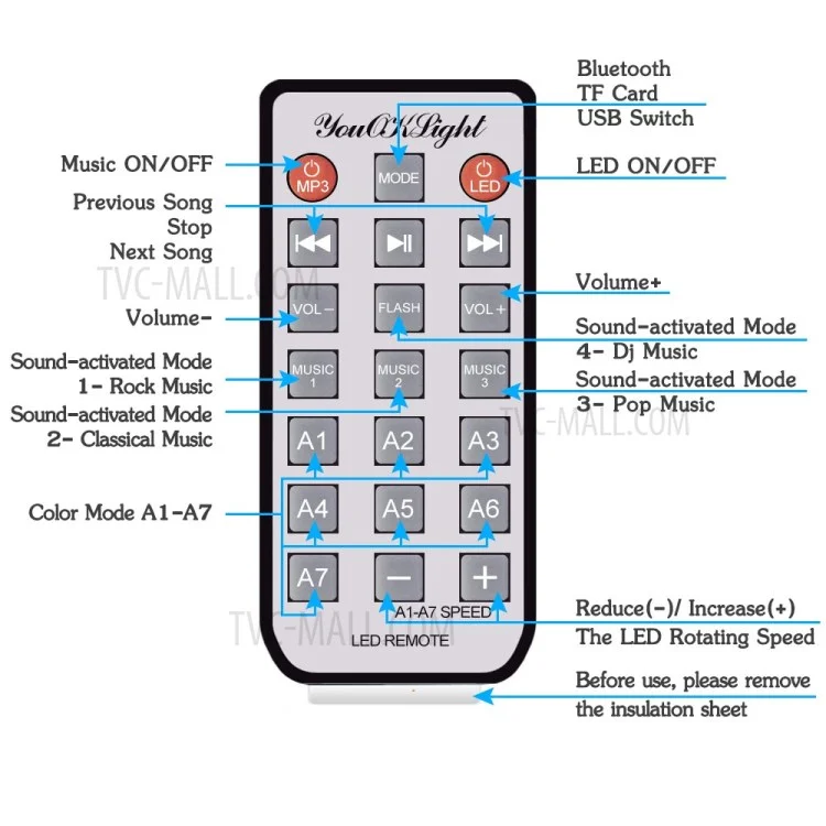 YouOKLight 9-Color LED Music Crystal Magic Ball Light MP3 USB Bluetooth Disco DJ Stage Light with Remote Control - EU Plug