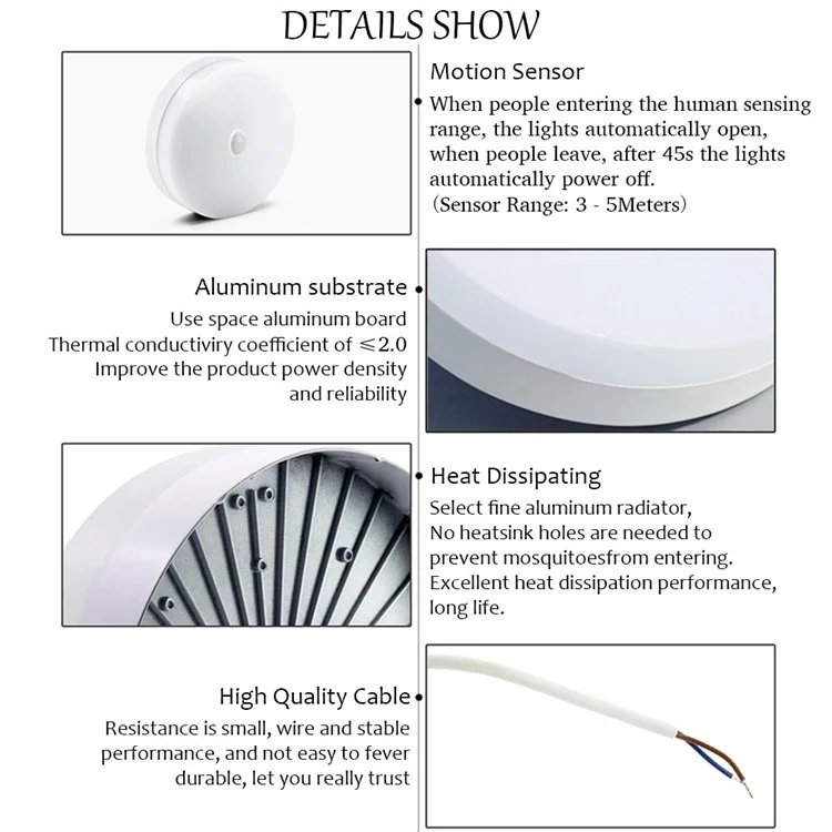 YOUOKLIGHT YK2034 LED Panel Light Motion Sensor 18W 6000K Cold White Light Ceiling Lamp