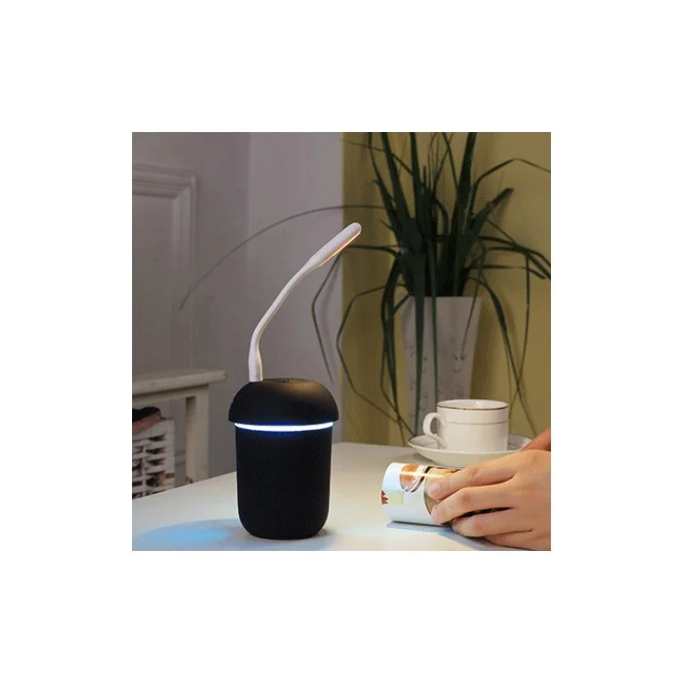 Lovely Mushroom Shape 3-in-1 Rechargeable Humidifier + Light Lamp + Cooling Fan with Single USB Port - Black