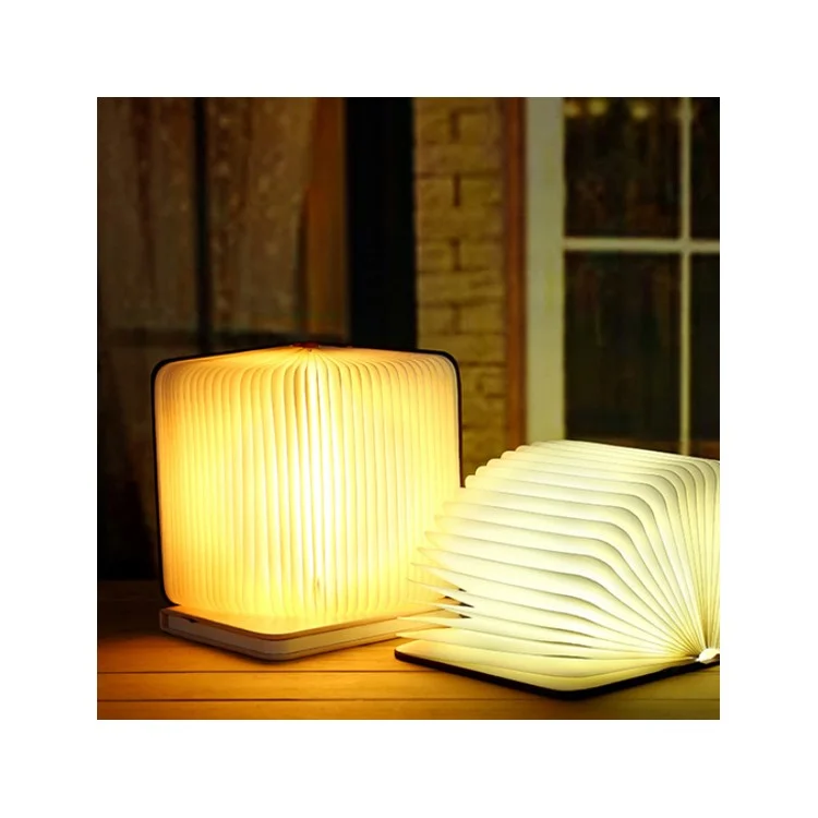 USB Rechargeable LED Foldable Wood Grain Book Shape Desk Table Lamp Night Light - White