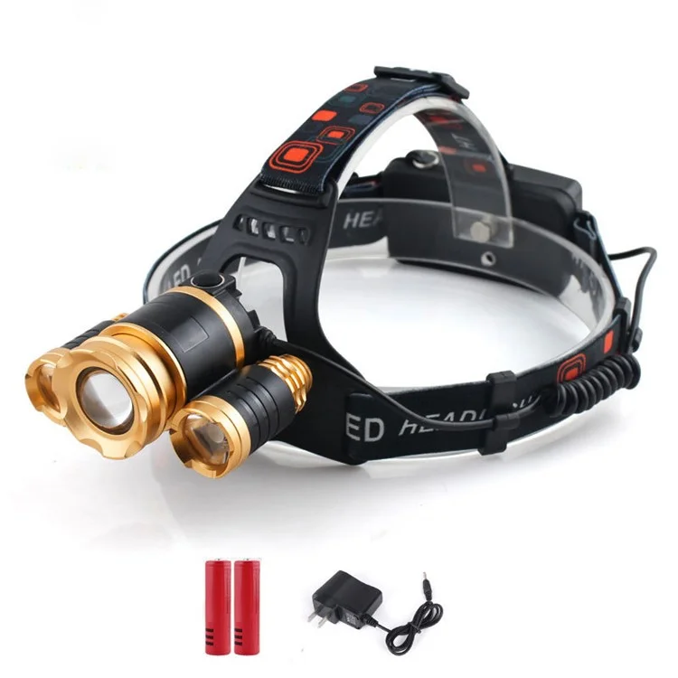 Faros al Aire Libre RJ-3000 al Aire Libre T6 Beads Head Torch Linterna de Caza Con Cargador