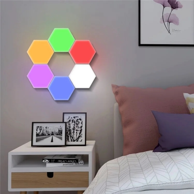 6 pièces/pack Lampe murale modulaire à induction tactile magnétique DIY Honeycomb - Édition couleur [Prise UE]