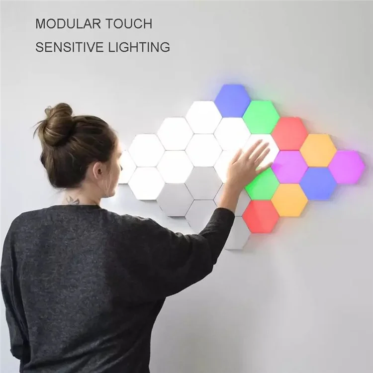 6 pièces/pack Lampe murale modulaire à induction tactile magnétique DIY Honeycomb - Édition couleur [Prise UE]