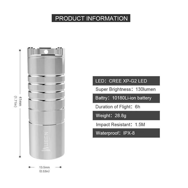 WUBEN G339 Mini Stainless Steel Rechargeable LED Necklace Flashlight