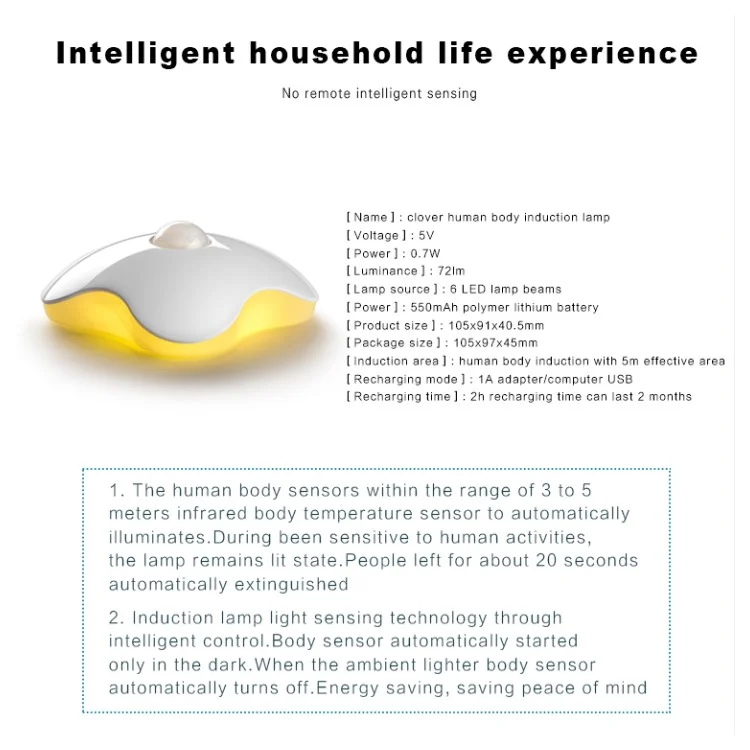 Four Leaf Clover Style 6 LED Motion Sensor Human Body Induction Lamp