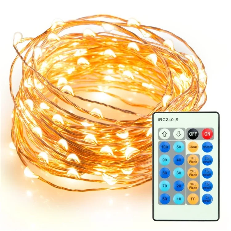 20M 200-LED Warm White Dimmable Copper Wire LED Starry Light with Remote Controller - EU Plug