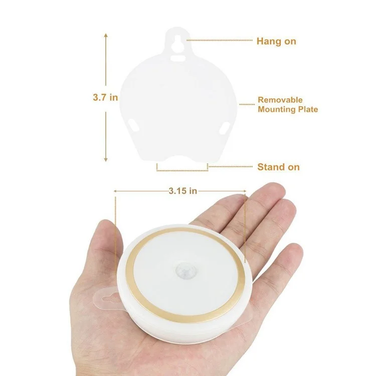 1pc PIR Sensor Motion LED Night Light Human Body Induction Rechargeable Bed/Cabinet Lamp CL018 - Gold Shell / Warm White Light