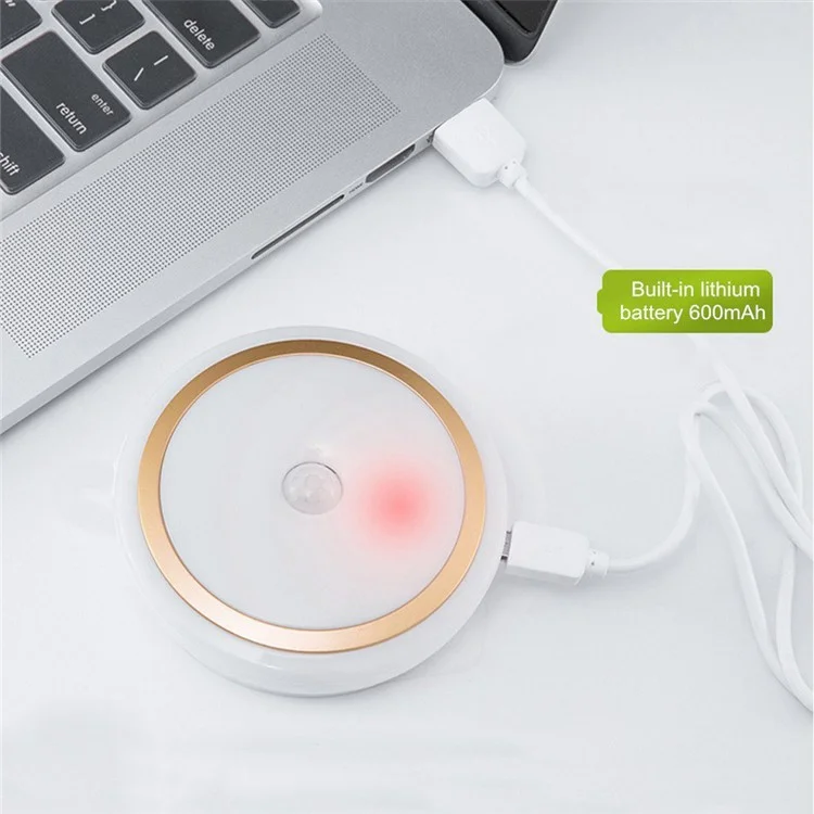 1pc PIR Sensor Motion LED Night Light Human Body Induction Rechargeable Bed/Cabinet Lamp CL018 - Gold Shell / Warm White Light