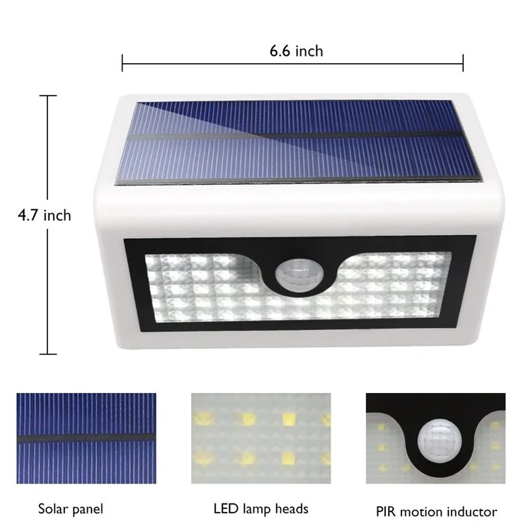 YY-5006 50-LED Solar Powered Outdoor Wall Light PIR Motion Detection Sensor Waterproof Light Lamp - White