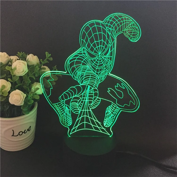 Creative 3D Spiderman Illusion LED Night Light Acrylic Colorful Atmosphere USB Table Lamp