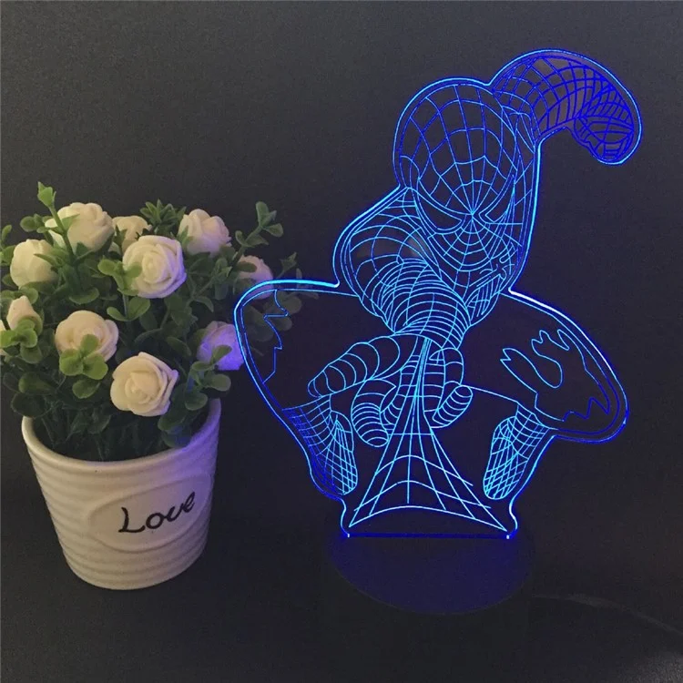 Creative 3D Spiderman Illusion LED Night Light Acrylic Colorful Atmosphere USB Table Lamp