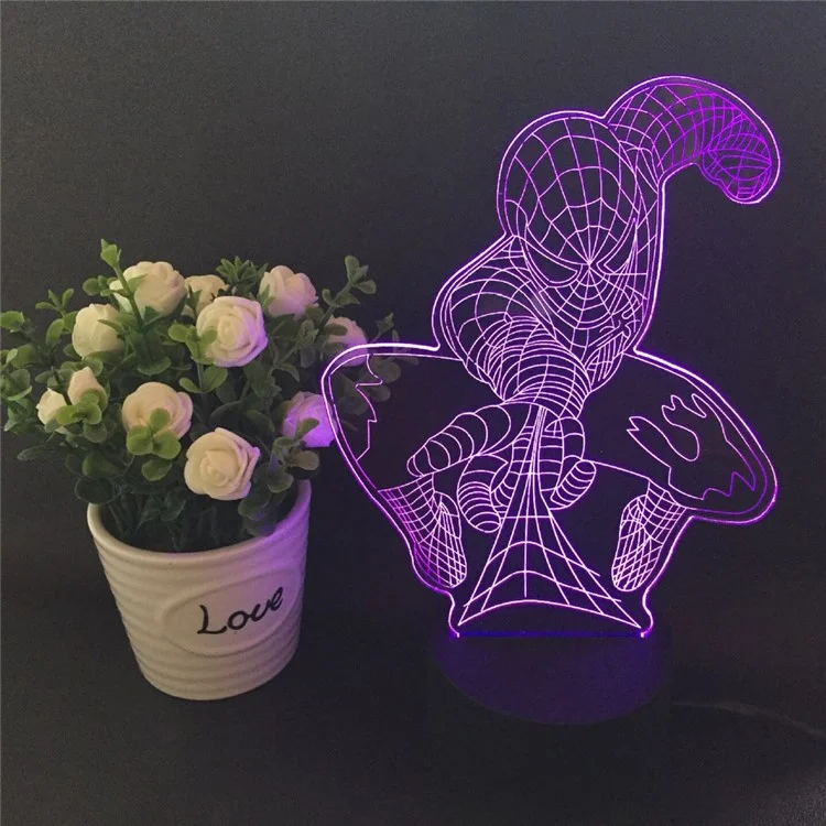 Creative 3D Spiderman Illusion LED Night Light Acrylic Colorful Atmosphere USB Table Lamp