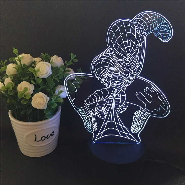 Creative 3D Spiderman Illusion LED Night Light Acrylic Colorful Atmosphere USB Table Lamp