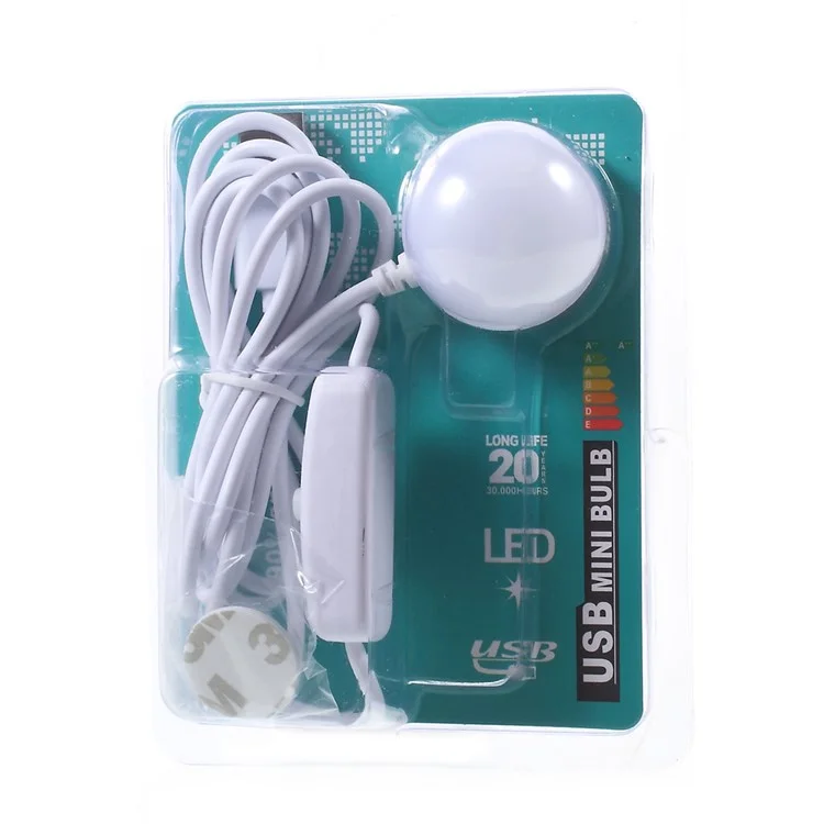 DC5V 2W Magnetic Mini USB Light Bulb LED Lamp with 1.5m Switch Cable - White