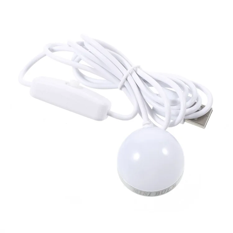 DC5V 2W Magnetic Mini USB Light Bulb LED Lamp with 1.5m Switch Cable - White