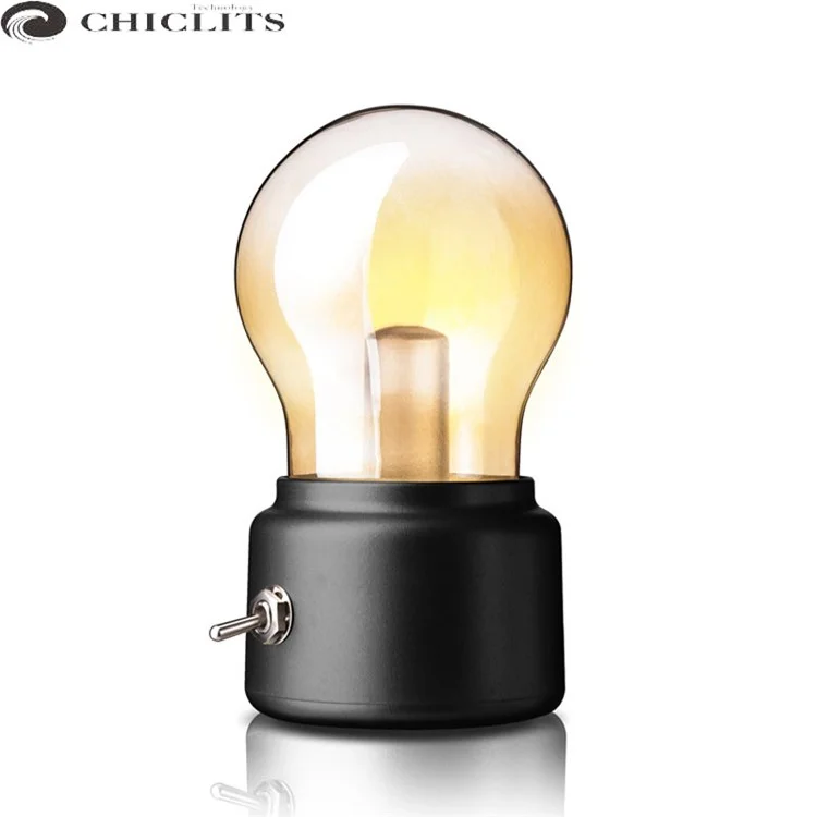 Retro Bulb Style USB Night Light Mini Bedside Atmosphere Table Lamp - Black