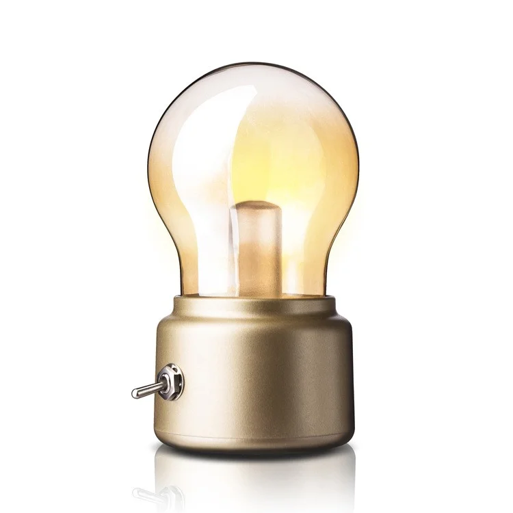 Retro Bulb Shape Atmosphere Night Light Mini Bedside USB Power Lamp - Gold