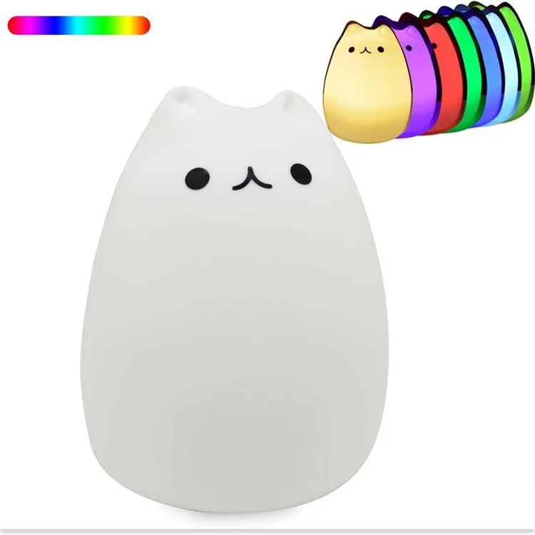 Lovely Kitten 7-Color Silicone LED Night Mood Light Tap Control Beside Lamp