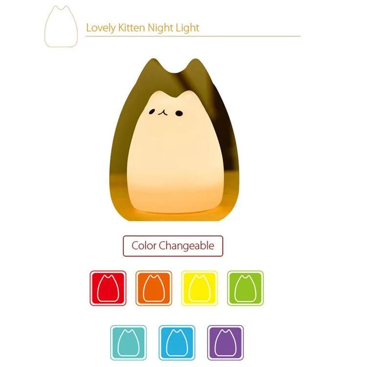 Lovely Kitten 7-Color Silicone LED Night Mood Light Tap Control Beside Lamp