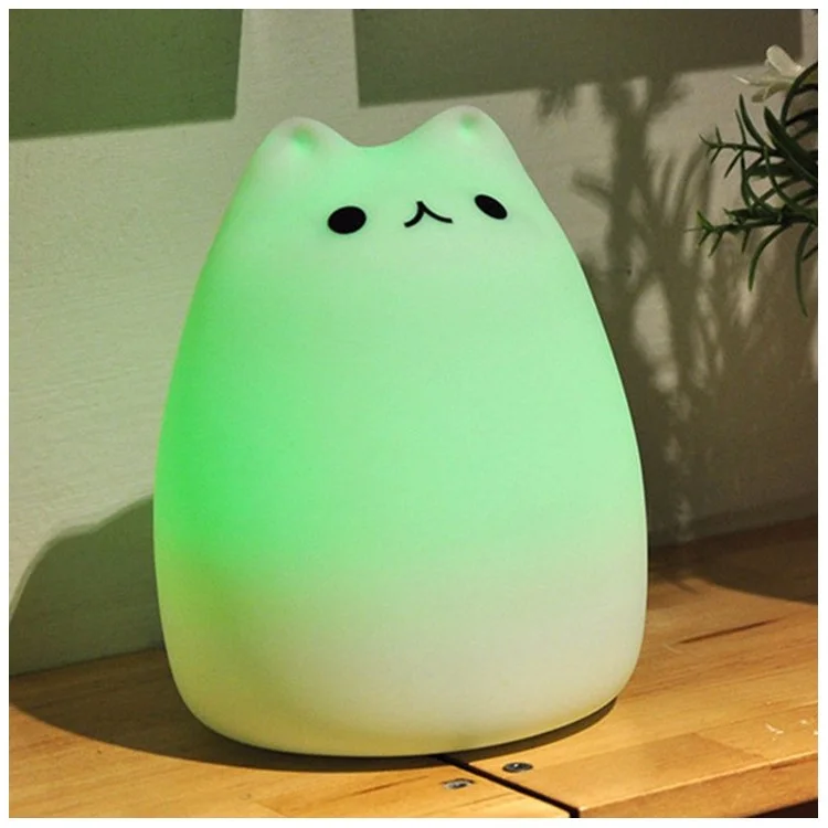 Lovely Kitten 7-Color Silicone LED Night Mood Light Tap Control Beside Lamp