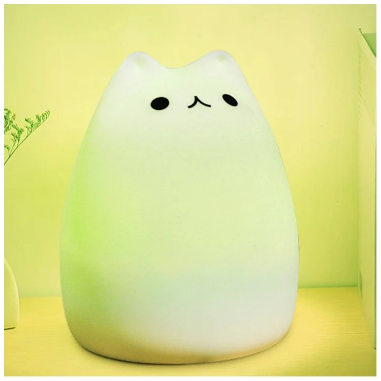 Lovely Kitten 7-Color Silicone LED Night Mood Light Tap Control Beside Lamp
