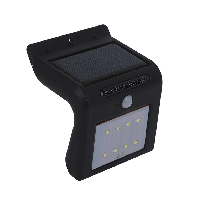 8 LED Solar Energy Light Sensor and PIR Sensor Light Outdoor Waterproof LED Wall Light - Black