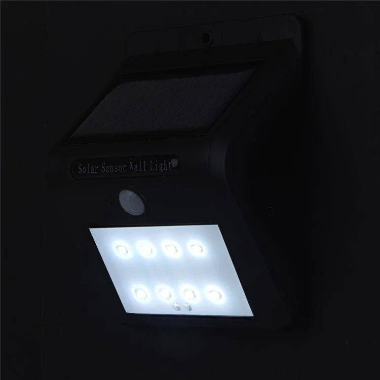8 LED Solar Energy Light Sensor and PIR Sensor Light Outdoor Waterproof LED Wall Light - Black