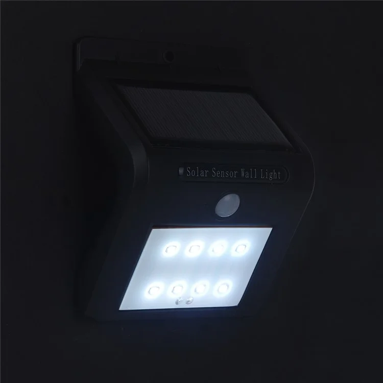 8 LED Solar Energy Light Sensor and PIR Sensor Light Outdoor Waterproof LED Wall Light - Black