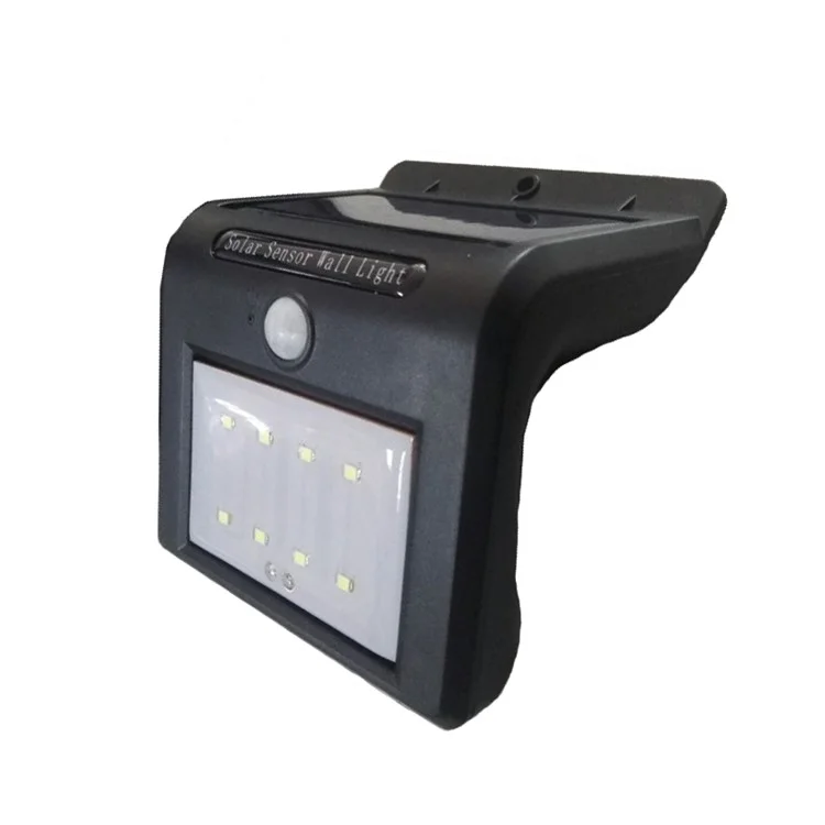 8 LED Solar Energy Light Sensor and PIR Sensor Light Outdoor Waterproof LED Wall Light - Black