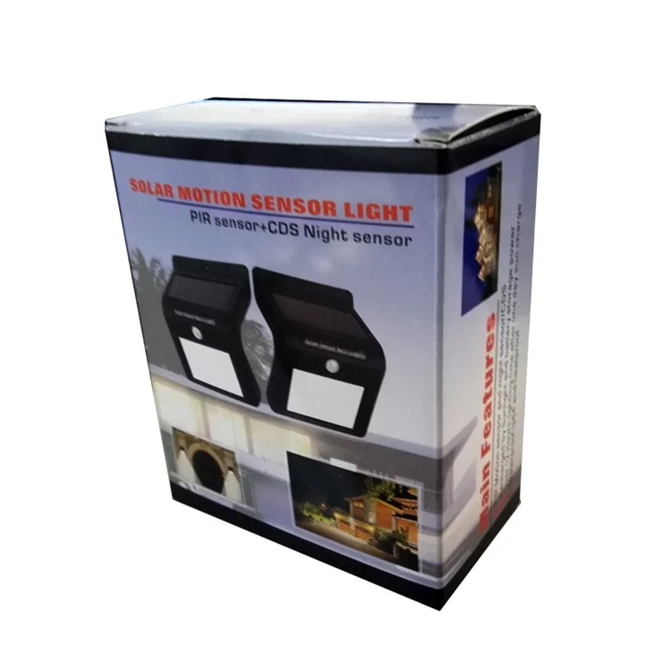 8 LED Solar Energy Light Sensor and PIR Sensor Light Outdoor Waterproof LED Wall Light - Black
