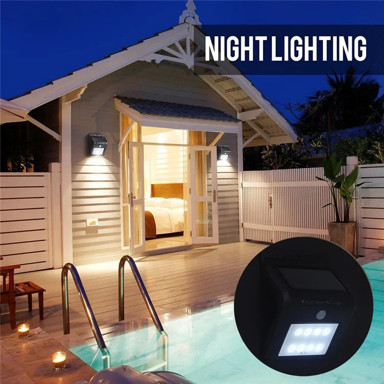 8 LED Solar Energy Light Sensor and PIR Sensor Light Outdoor Waterproof LED Wall Light - Black