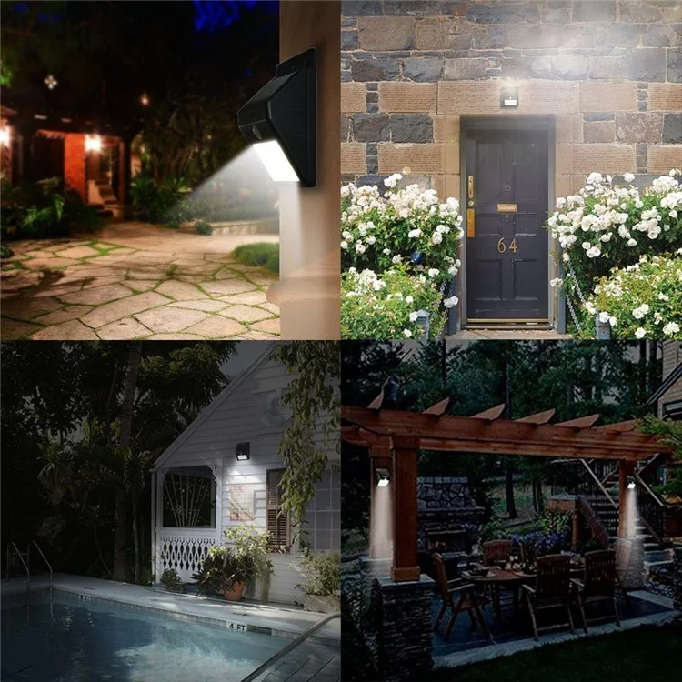 8 LED Solar Energy Light Sensor and PIR Sensor Light Outdoor Waterproof LED Wall Light - Black