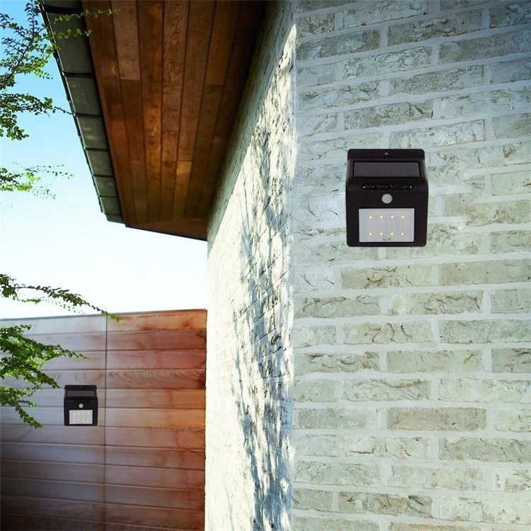 8 LED Solar Energy Light Sensor and PIR Sensor Light Outdoor Waterproof LED Wall Light - Black