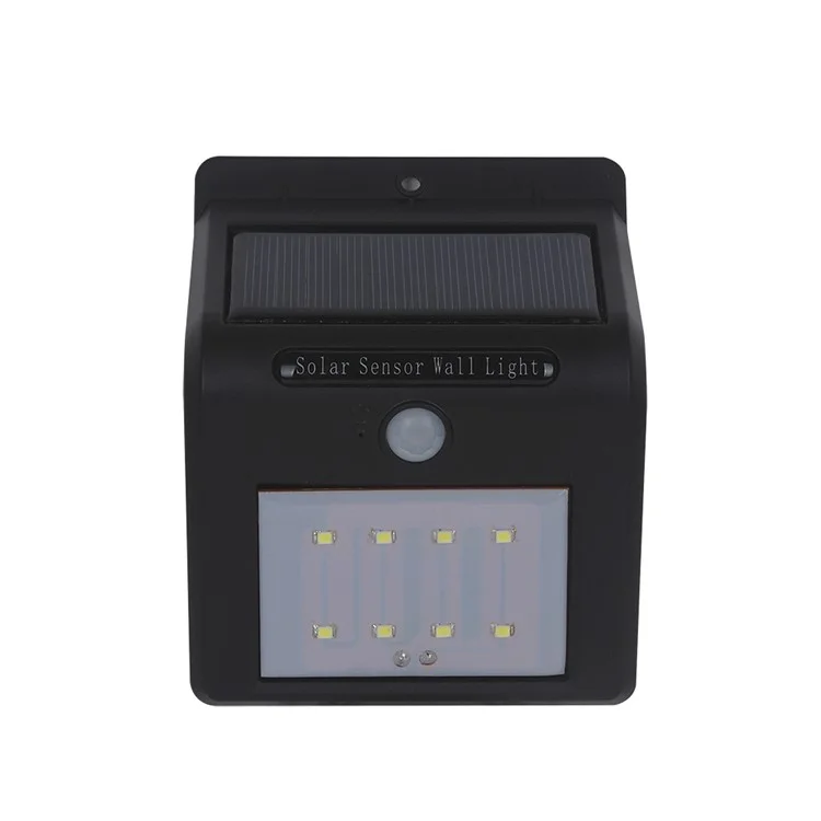 8 LED Solar Energy Light Sensor and PIR Sensor Light Outdoor Waterproof LED Wall Light - Black