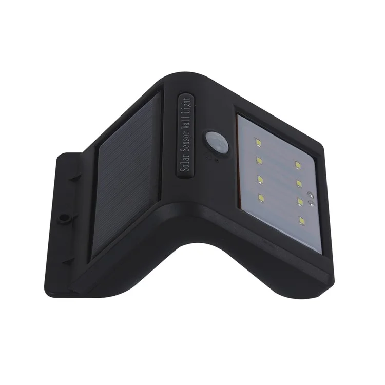 8 LED Solar Energy Light Sensor and PIR Sensor Light Outdoor Waterproof LED Wall Light - Black