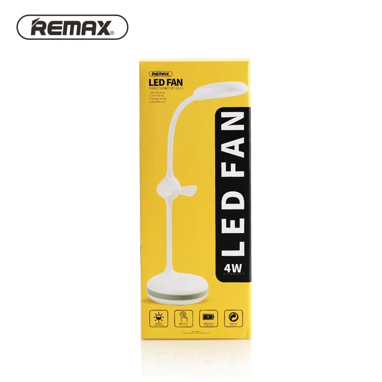 REMAX RT-E601 2-in-1 4W Eye Protection 360 Degree Rotary Table Lamp with Mini Fan - White
