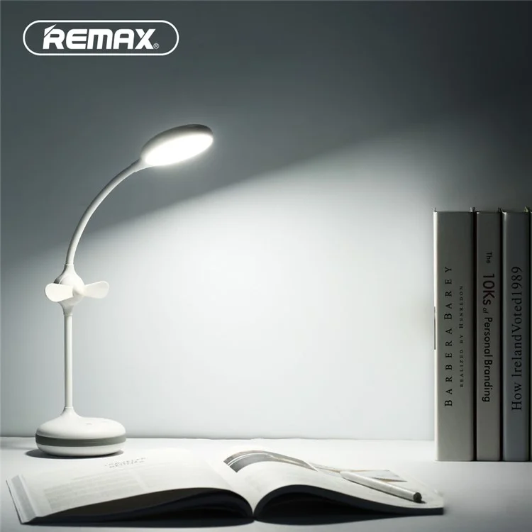 REMAX RT-E601 2-in-1 4W Eye Protection 360 Degree Rotary Table Lamp with Mini Fan - White